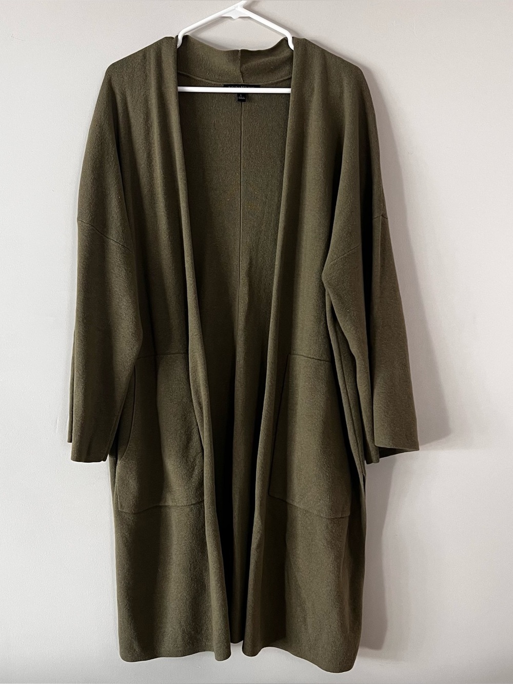 Banana Republic Open Front Longline Cardigan Womens L Olive Green Minimalist